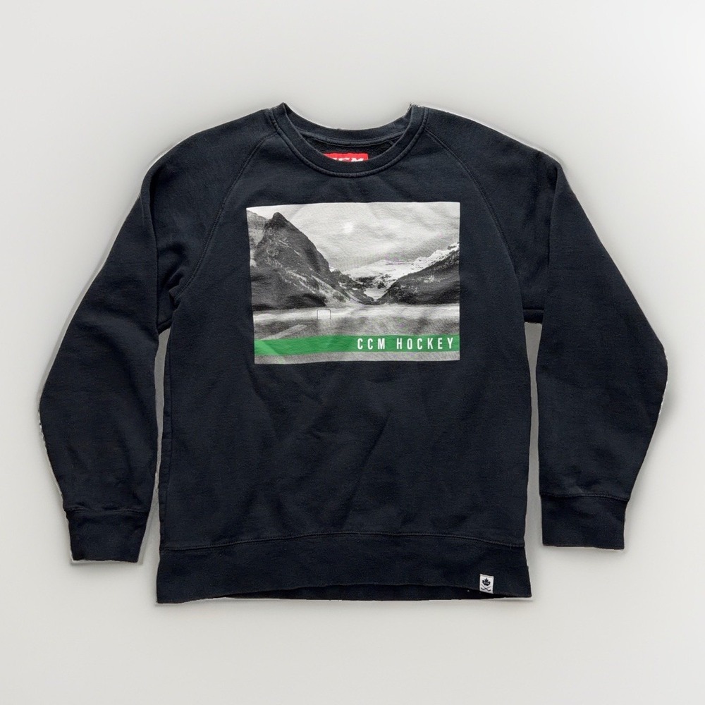 CCM Sweatshirt Mens M Black Pullover Crew Neck Fleece Logo Hockey Nature Graphic
